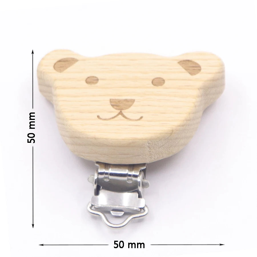Los 5 Schnullerclips Holz Tiere – Schnullerkette Hase Elefant Stern Beißring Baby