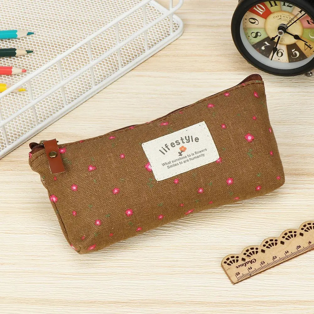 Trousse À Crayons Florale Canvas – Pochette Papeterie Mignonne Style Champêtre École