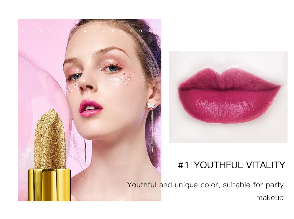Rouge à Lèvres Glitter Hydratant Velours Mat Or – Waterproof Longue Tenue | Lèvres Brillantes Rouge Sexy Cosmétique Pigmenté