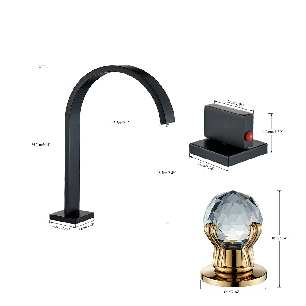 Robinet Lavabo Noir 3 Trous Double Poignée – Mitigeur Eau Chaude & Froide, Chrome | Vasque Salle de Bain