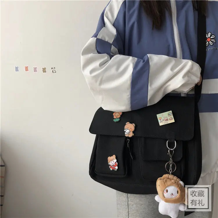 Sac Messenger Femme Toile Imprimée – Satchel Bandoulière Casual Fille École Mode