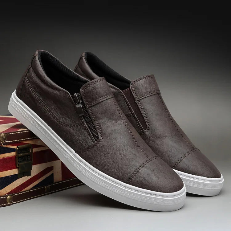Mocassins PU Cuir Homme Korean Zip Slip-on – Chaussures Plates Fashion Casual Sneakers