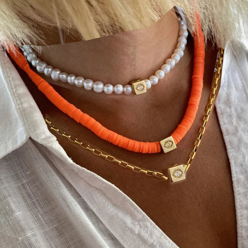 Collier Ras-du-Cou Boho Vintage – Cœur, Coquillage & Œil Turc | Bijou Femme Tendance Été & Plage | Accessoire Mode Charme
