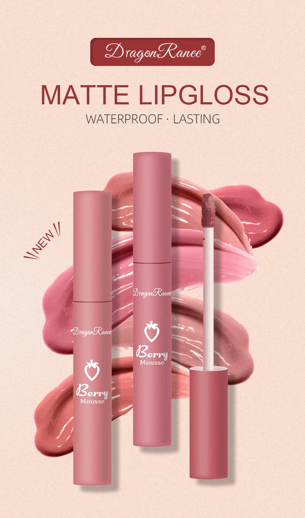 Gloss Lèvres Mat 12 Couleurs Berry Mousse – Glaçure Velours Waterproof Longue Tenue | Rouge à Lèvres Sexy Cosmétique