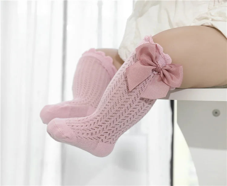 Chaussettes Hautes Bébé Unisexe Nœud Coton Mesh Été – Antidérapantes Nouveau-Né Toddler 0-2 Ans