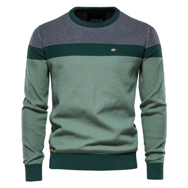 Pull Homme Coton Bicolore Col Rond – Pullover Tricoté Casual Chaud Qualité Premium Hiver | Mode Homme Premium