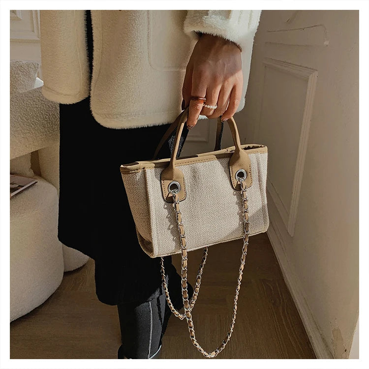 Tote Bag Femme Toile Grande Capacité – Cabas Shopping Chaînes Épaule Messenger Casual