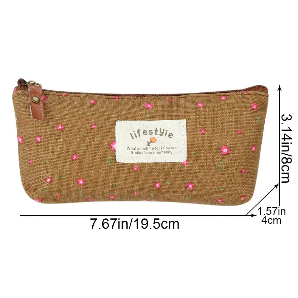 Trousse À Crayons Florale Canvas – Pochette Papeterie Mignonne Style Champêtre École