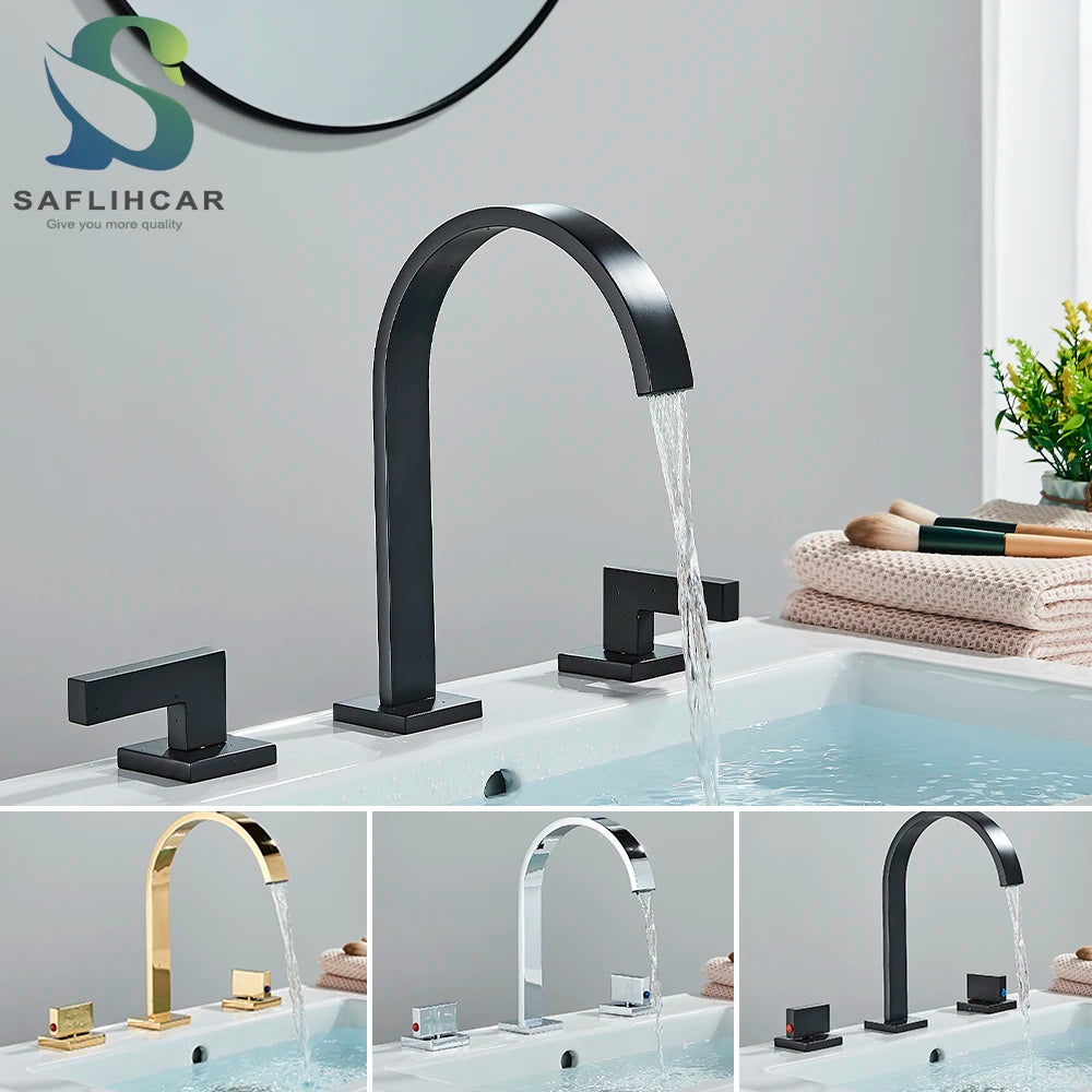Robinet Lavabo Noir 3 Trous Double Poignée – Mitigeur Eau Chaude & Froide, Chrome | Vasque Salle de Bain