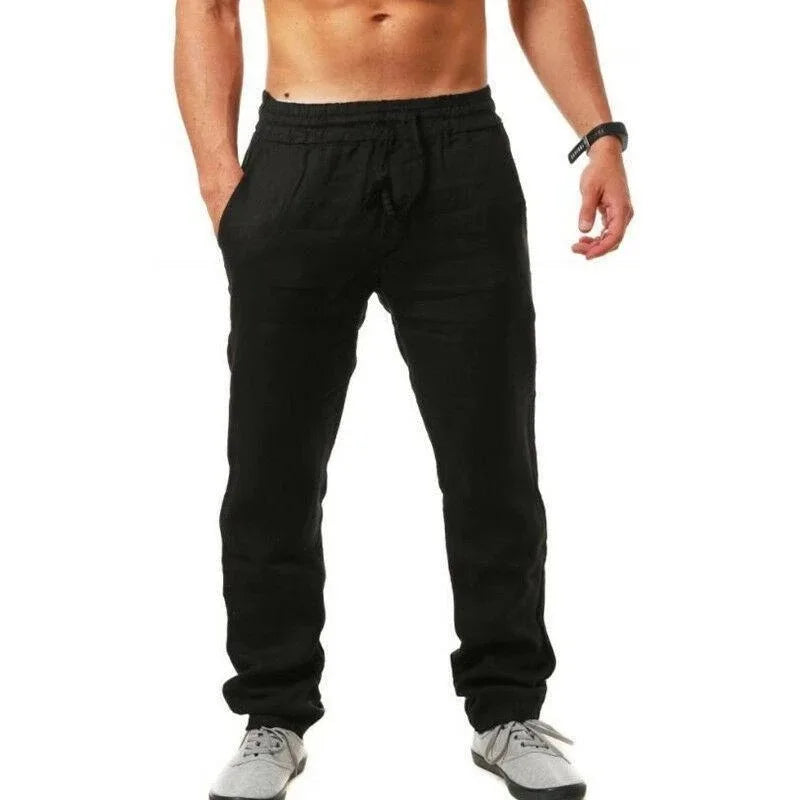 Pantalon Homme Coton Lin Respirant Couleur Unie Fitness Streetwear Casual Léger Confortable S-3XL | Pantalon Lin Coton Streetwear Premium