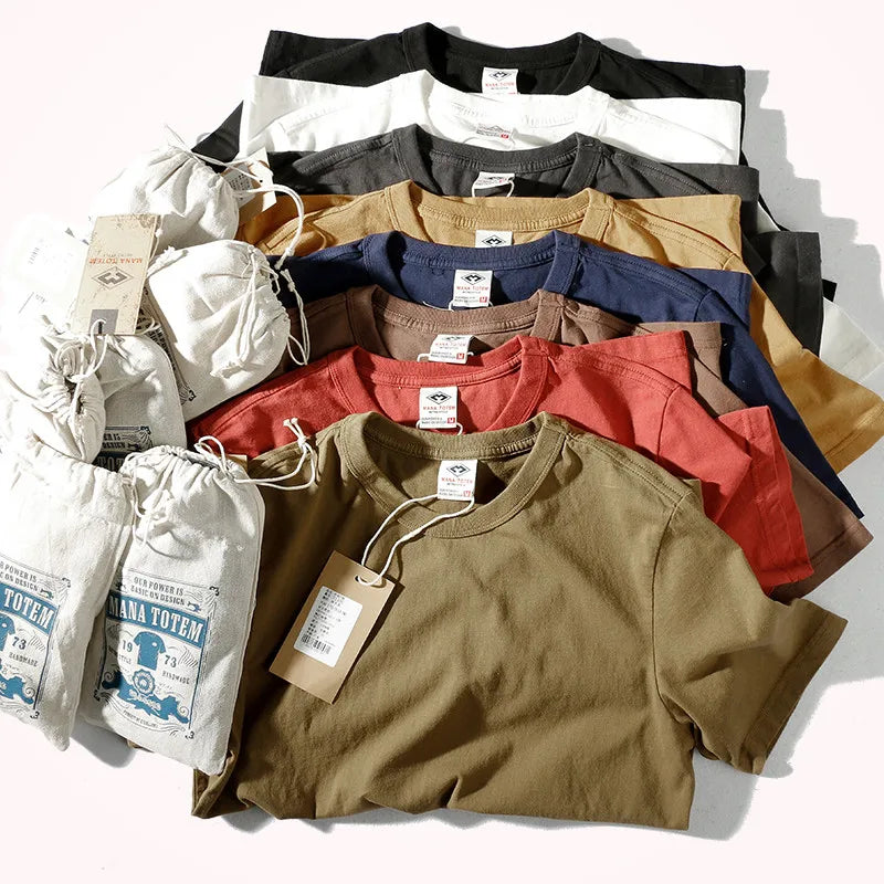 T-Shirt Homme 100% Coton Lavé Vintage Col Rond Couleur Unie Manches Courtes Slim Casual Été Mode Simple Confortable Tendance – Tee Shirt Basique Premium Washed | Mode Homme Casual Premium