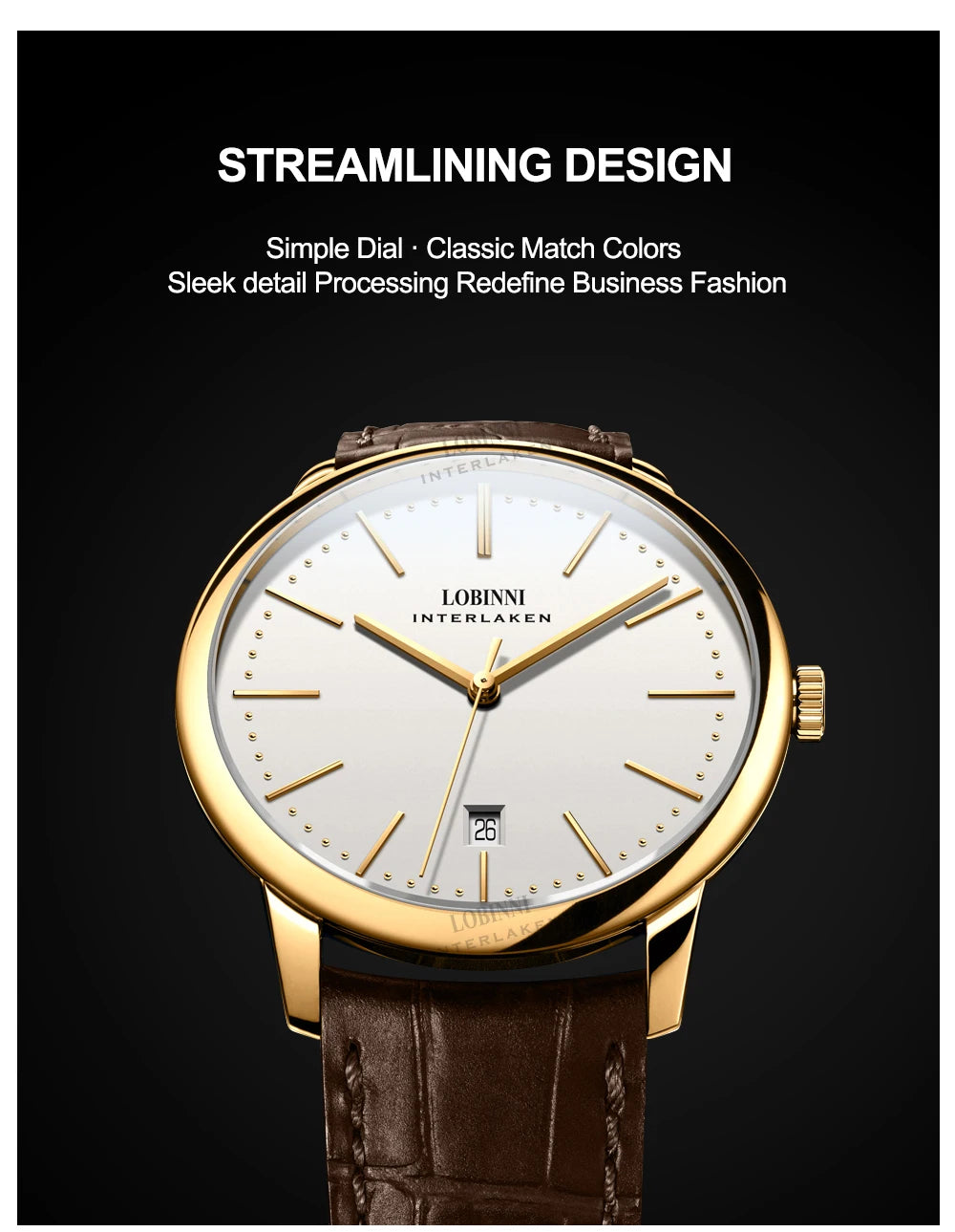Montre Homme Lobinni Automatique Mécanique – Mouvement Miyota 9015 Ultra-Fine Étanche