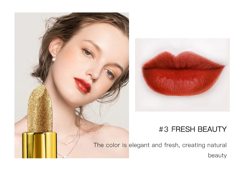 Rouge à Lèvres Glitter Hydratant Velours Mat Or – Waterproof Longue Tenue | Lèvres Brillantes Rouge Sexy Cosmétique Pigmenté