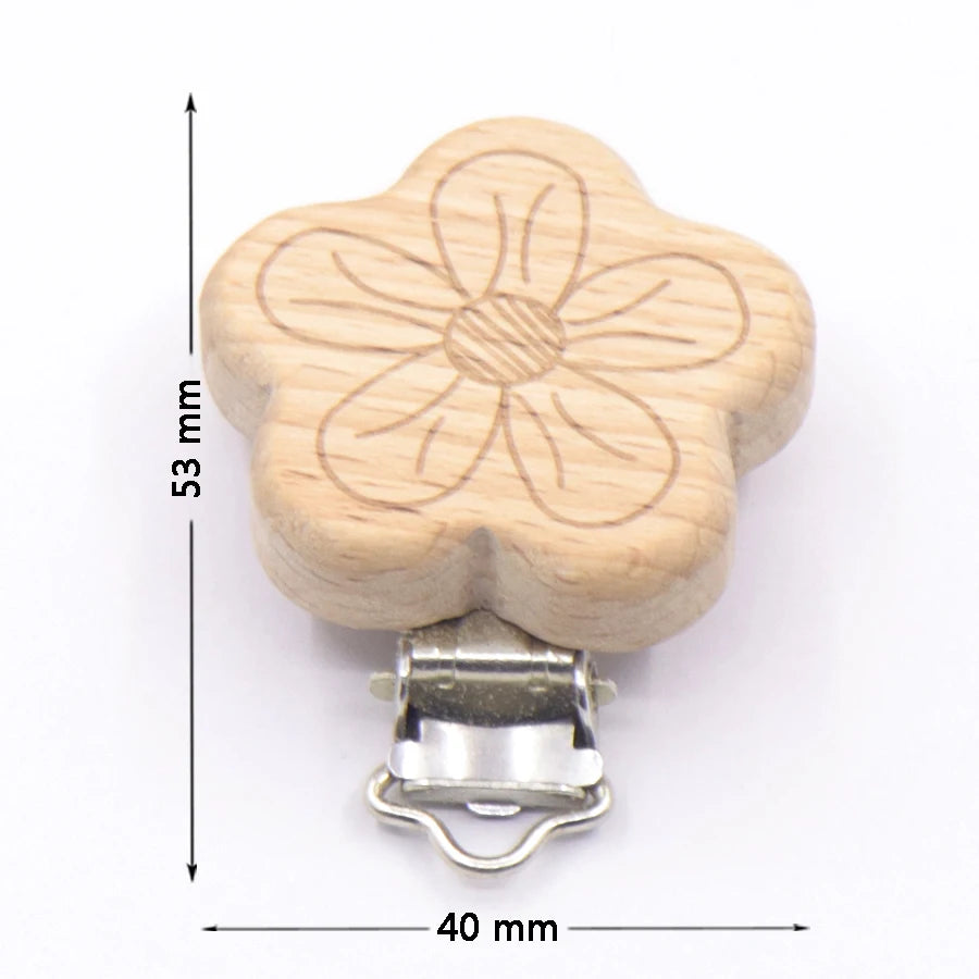 Los 5 Schnullerclips Holz Tiere – Schnullerkette Hase Elefant Stern Beißring Baby