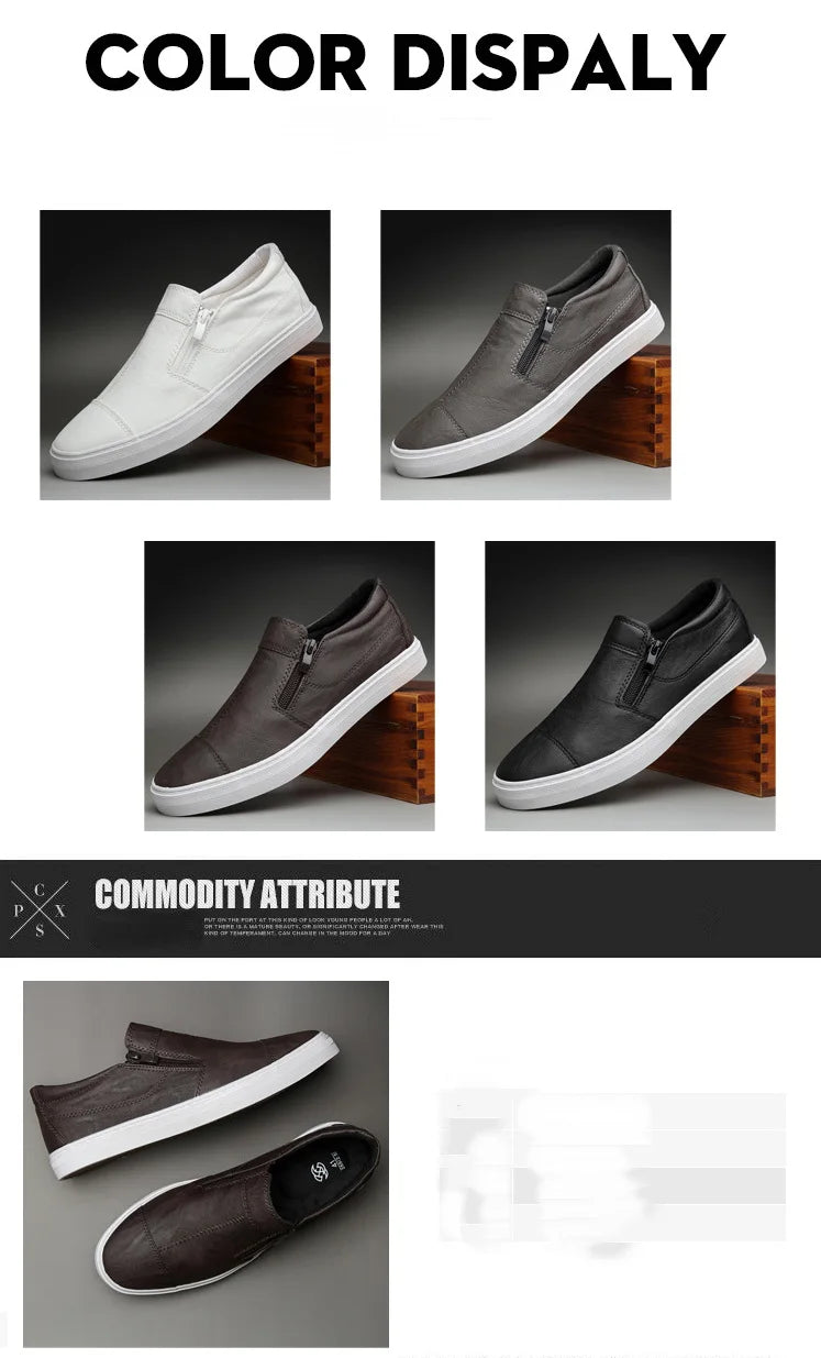 Mocassins PU Cuir Homme Korean Zip Slip-on – Chaussures Plates Fashion Casual Sneakers
