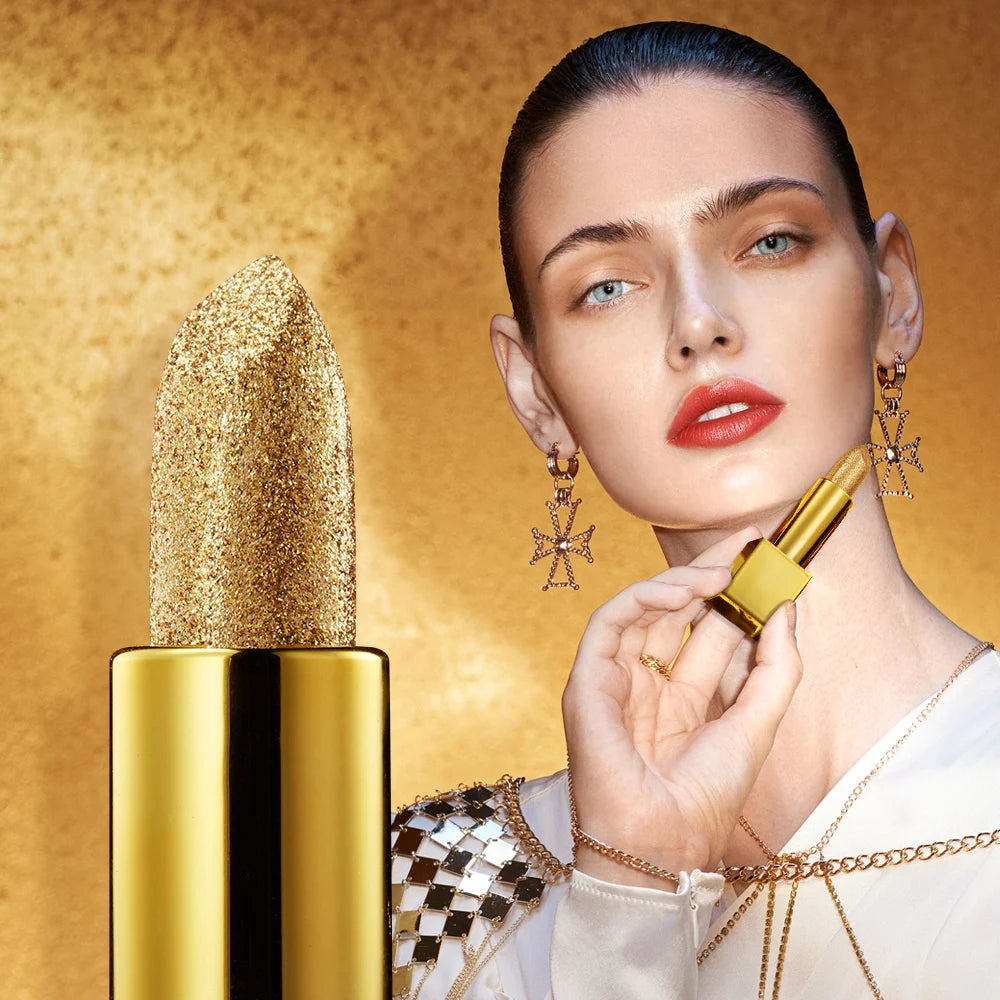 Rouge à Lèvres Glitter Hydratant Velours Mat Or – Waterproof Longue Tenue | Lèvres Brillantes Rouge Sexy Cosmétique Pigmenté