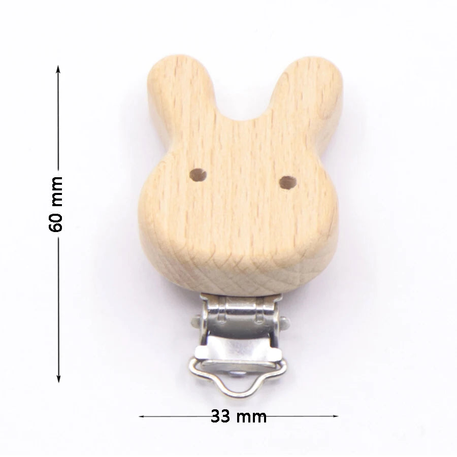 Los 5 Schnullerclips Holz Tiere – Schnullerkette Hase Elefant Stern Beißring Baby