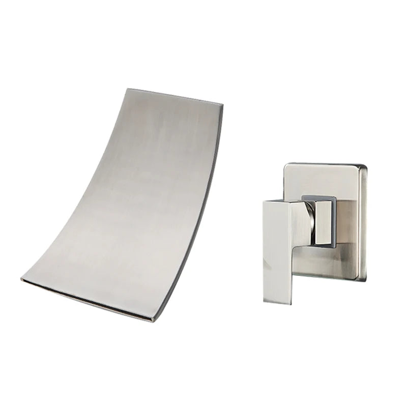 Rozin Robinet Lavabo Cascade Mural – Chrome & Noir Mat, Mitigeur Mono-Commande | Eau Chaude & Froide Salle de Bain