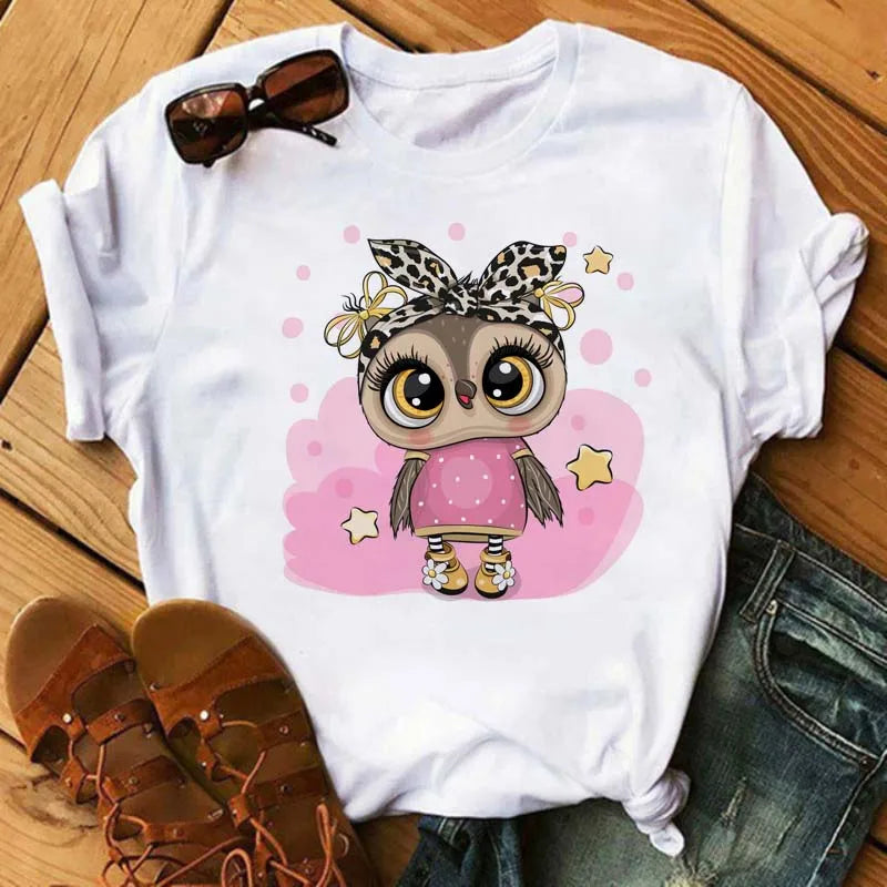 T-Shirt Femme Hibou Kawaii 🦦 – Style Harajuku Japonais | Graphic Tee Cute Manches Courtes