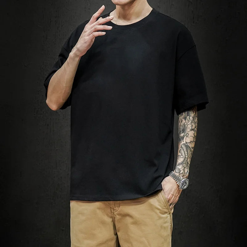 T-Shirt Homme Oversize Couleur Unie Coton Hip Hop Manches Courtes Casual Streetwear Fashion Été Tendance Confortable – Tee Shirt Premium Urban | Mode Homme Streetwear Premium