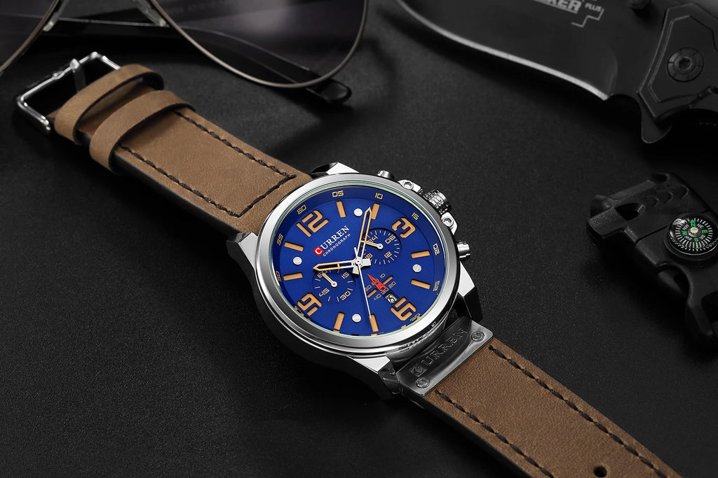 Montre Homme CURREN Luxe Quartz Cuir Militaire – Date Sport Business Fashion