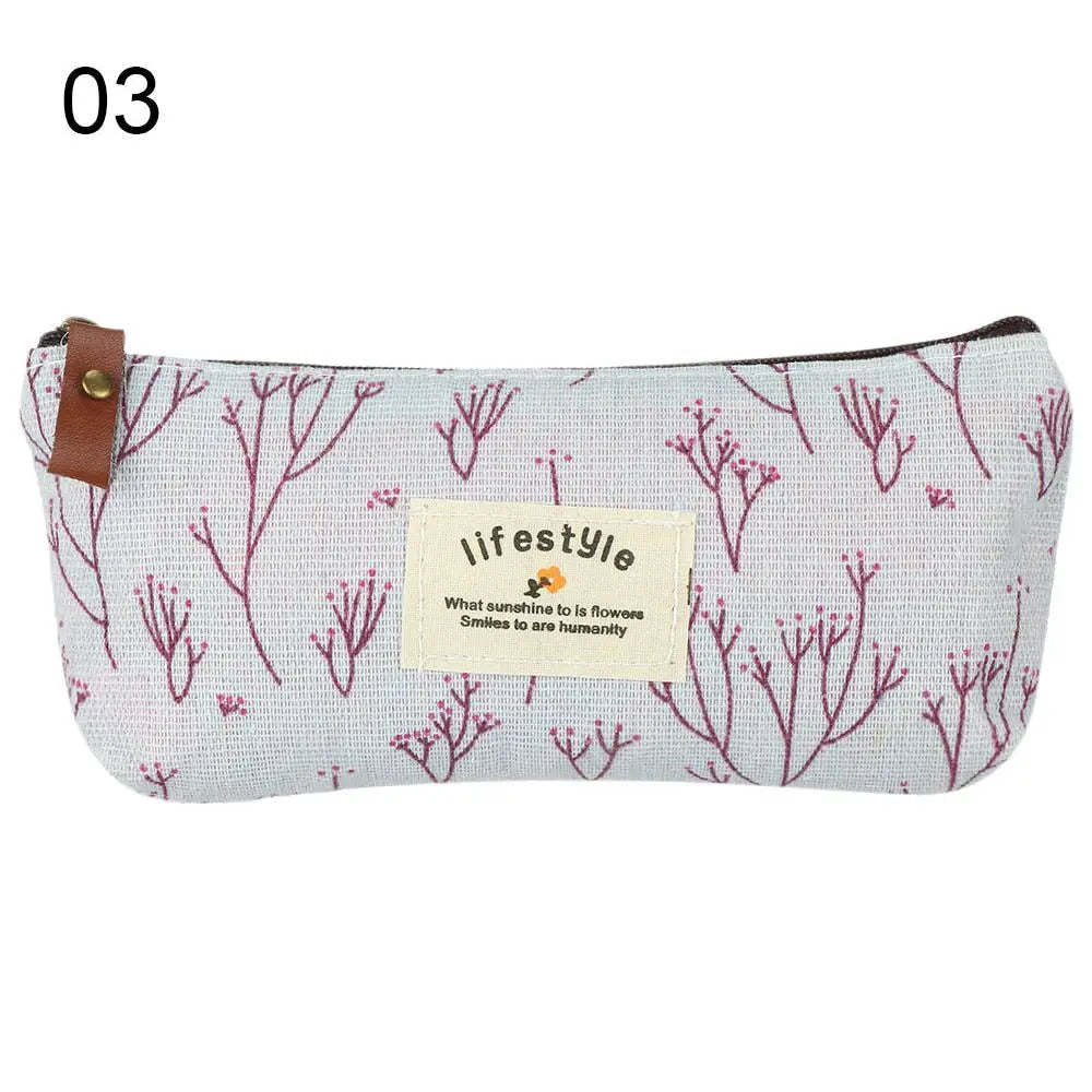 Trousse À Crayons Florale Canvas – Pochette Papeterie Mignonne Style Champêtre École