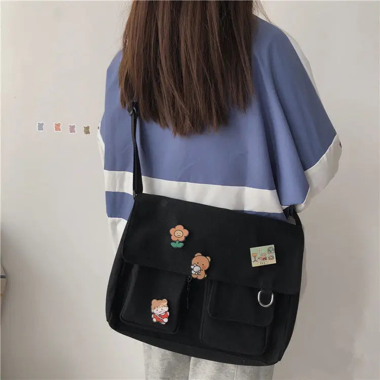 Sac Messenger Femme Toile Imprimée – Satchel Bandoulière Casual Fille École Mode