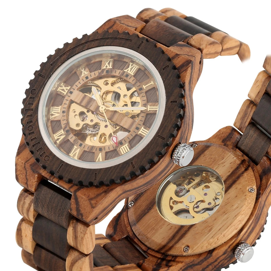 Montre Homme Luxe Mécanique Automatique Bois Bracelet Réglable – Fashion Éco-Responsable Unique