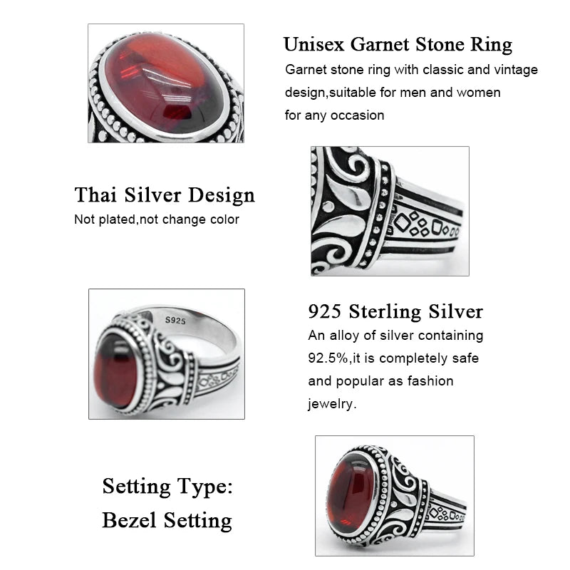 Bague Argent 925 Homme Zircon Rouge – Gravure Vintage Luxe | Bijou Sterling Silver Unisexe | Cadeau Homme & Femme