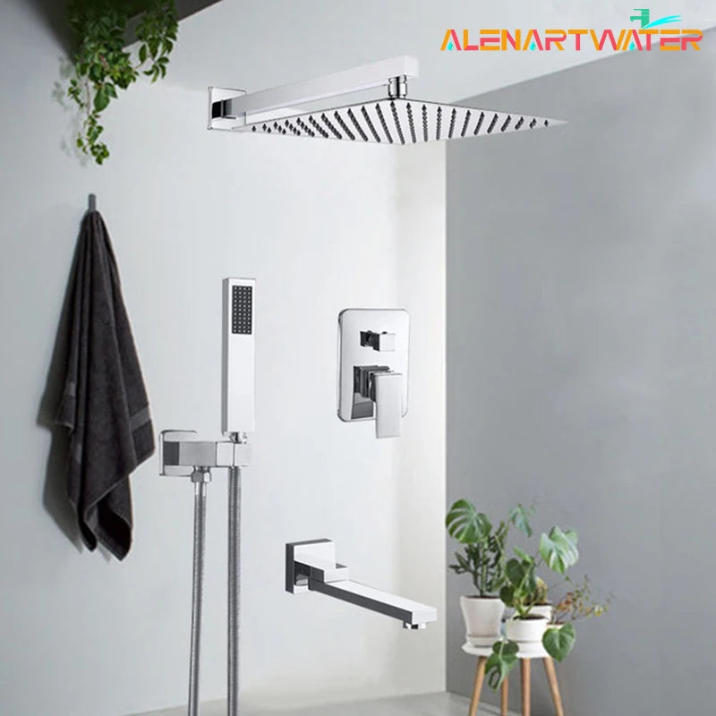 Système Douche LED Encastré – Pluie & Cascade, Bec Baignoire Pivotant, Mitigeur Eau Chaude & Froide | Salle de Bain Design