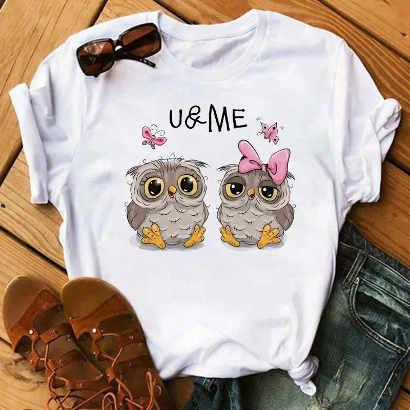 T-Shirt Femme Hibou Kawaii 🦦 – Style Harajuku Japonais | Graphic Tee Cute Manches Courtes