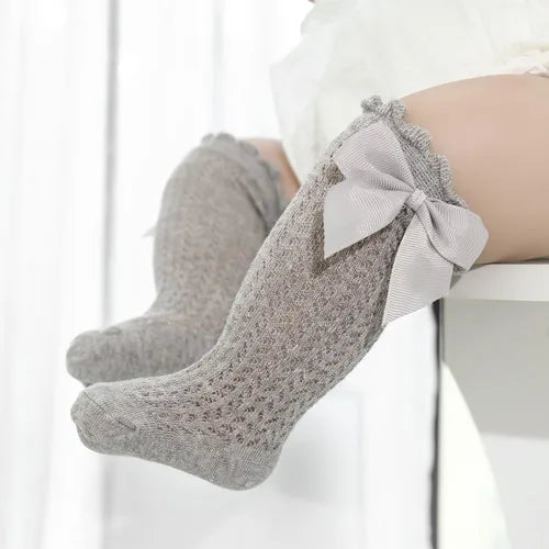 Chaussettes Hautes Bébé Unisexe Nœud Coton Mesh Été – Antidérapantes Nouveau-Né Toddler 0-2 Ans