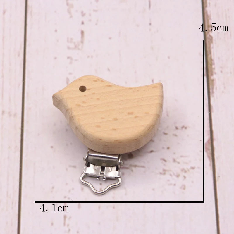 Los 5 Schnullerclips Holz Tiere – Schnullerkette Hase Elefant Stern Beißring Baby