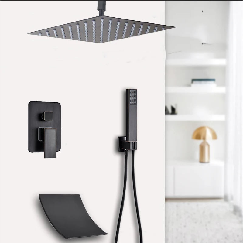 Système Douche LED Encastré – Pluie & Cascade, Bec Baignoire Pivotant, Mitigeur Eau Chaude & Froide | Salle de Bain Design
