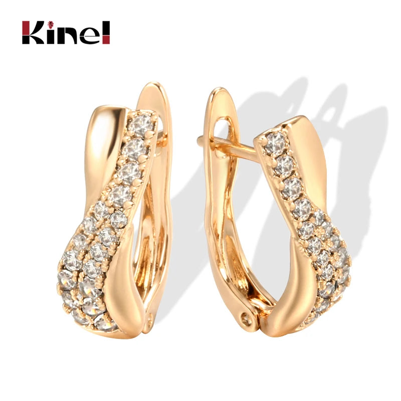 Boucles d'Oreilles Zircon Croix Rose Gold Kinel – Luxe Vintage Mariage Bijou Femme 2021