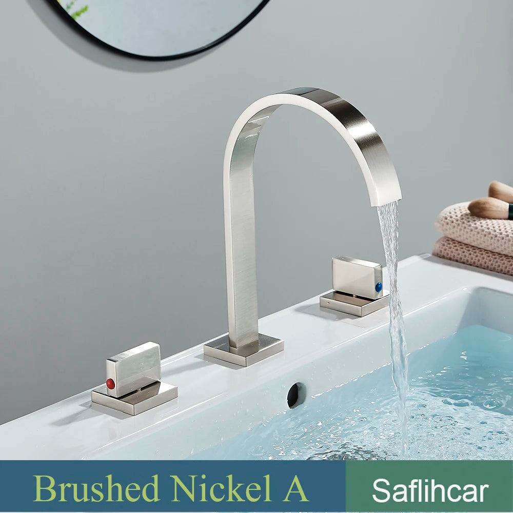 Robinet Lavabo Noir 3 Trous Double Poignée – Mitigeur Eau Chaude & Froide, Chrome | Vasque Salle de Bain
