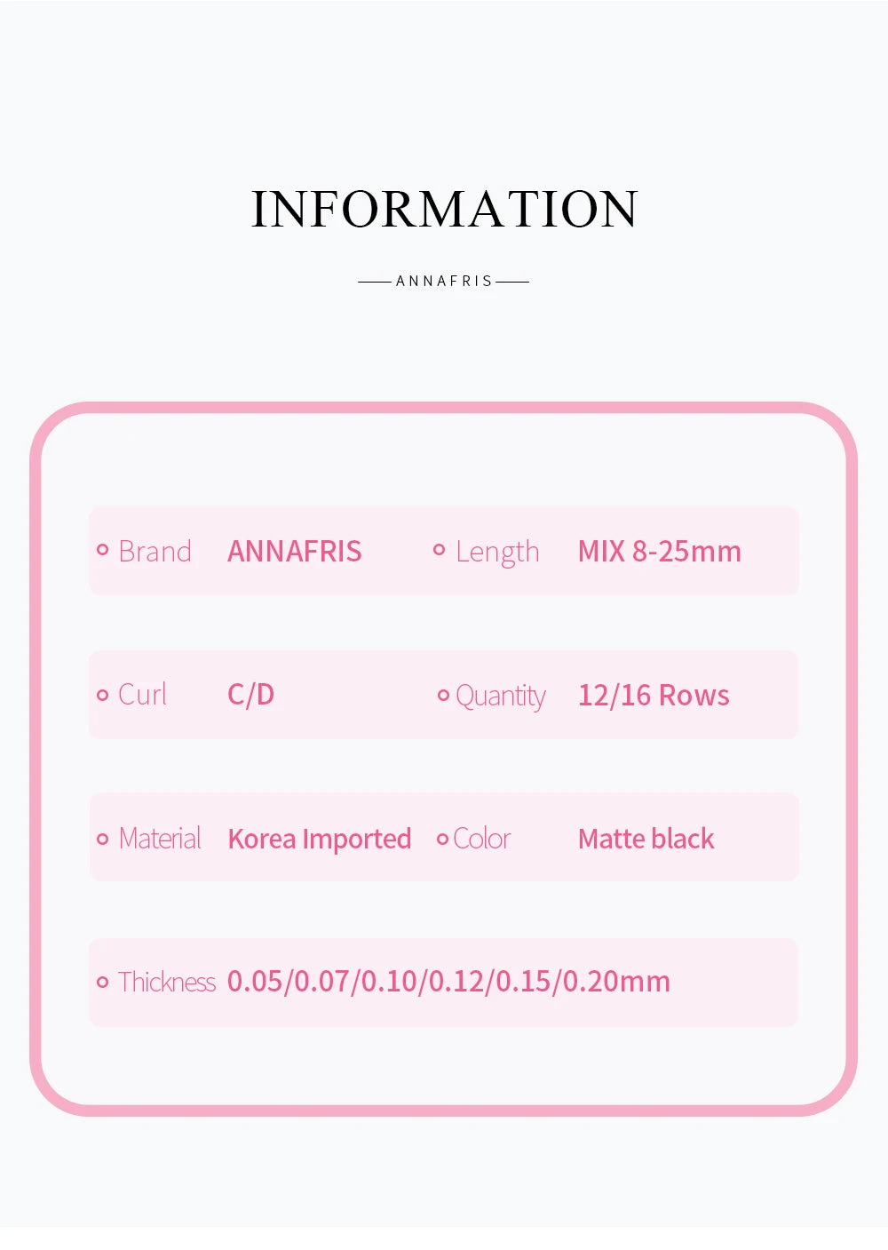 Extensions Cils Individuels ANNAFRIS Korean PBT 8-25mm – Matte Naturel Faux Vison | Fournitures Lashes Professionnel