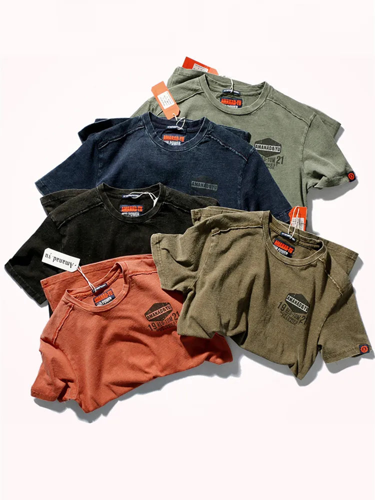 T-Shirt Homme Style Américain Streetwear Imprimé Col Rond Manches Courtes Coton Pur Lavé Vintage Casual Été Authentique Tendance – Tee Shirt Streetwear Premium Washed USA | Mode Homme Streetwear Premium