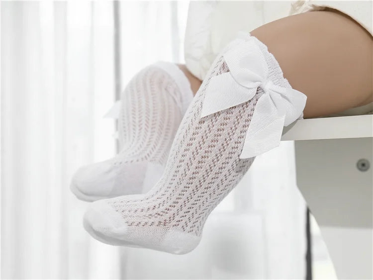 Chaussettes Hautes Bébé Unisexe Nœud Coton Mesh Été – Antidérapantes Nouveau-Né Toddler 0-2 Ans