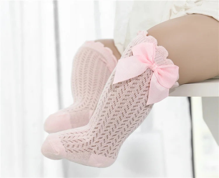 Chaussettes Hautes Bébé Unisexe Nœud Coton Mesh Été – Antidérapantes Nouveau-Né Toddler 0-2 Ans