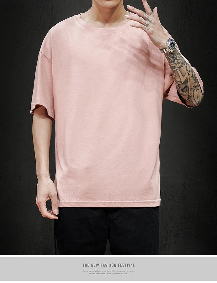 T-Shirt Homme Oversize Couleur Unie Coton Hip Hop Manches Courtes Casual Streetwear Fashion Été Tendance Confortable – Tee Shirt Premium Urban | Mode Homme Streetwear Premium