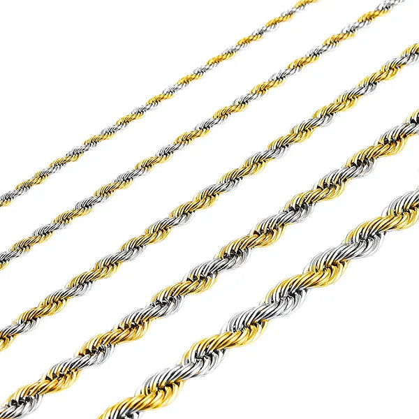 Collier Chaîne Torsadée Corde Acier Inoxydable – Unisexe Punk Argent & Or | Ras-du-Cou & Longueur Variable | Bijou Mode Homme & Femme Tendance