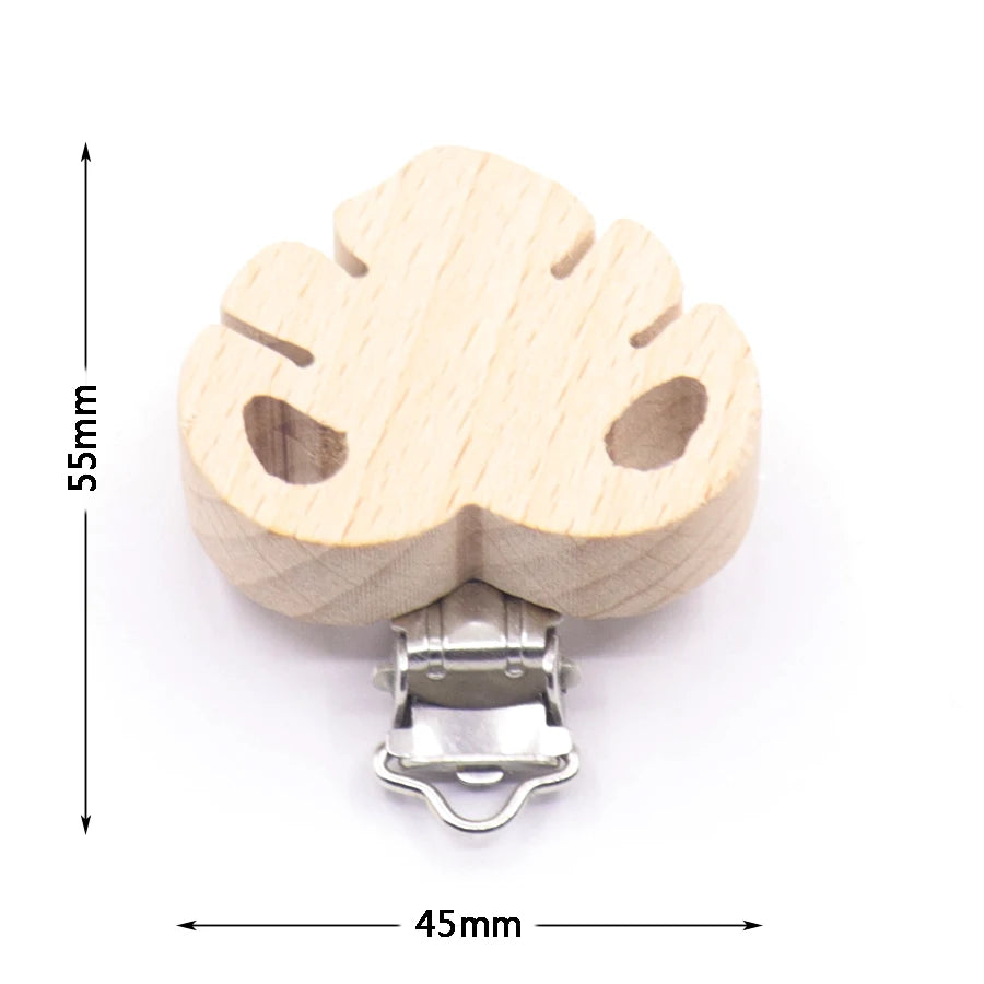 Los 5 Schnullerclips Holz Tiere – Schnullerkette Hase Elefant Stern Beißring Baby
