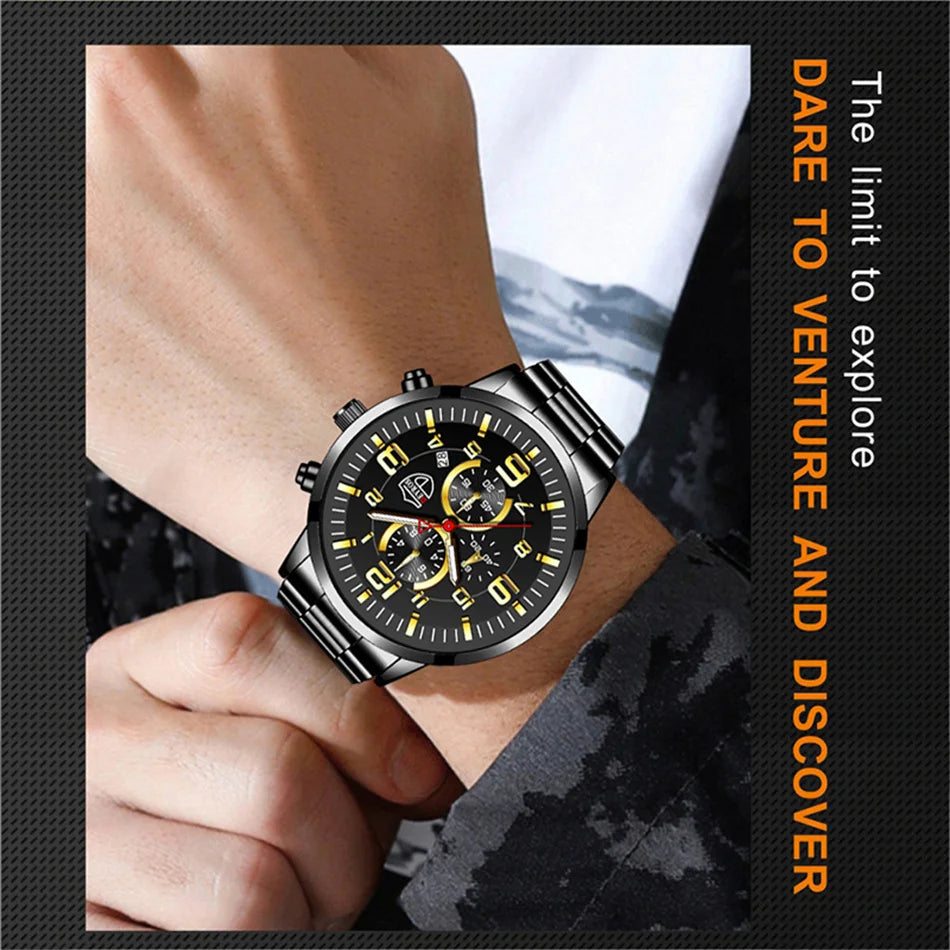 Montre Homme Luxe Quartz Acier Inoxydable Cuir Calendrier Lumineux – Sport Business Fashion
