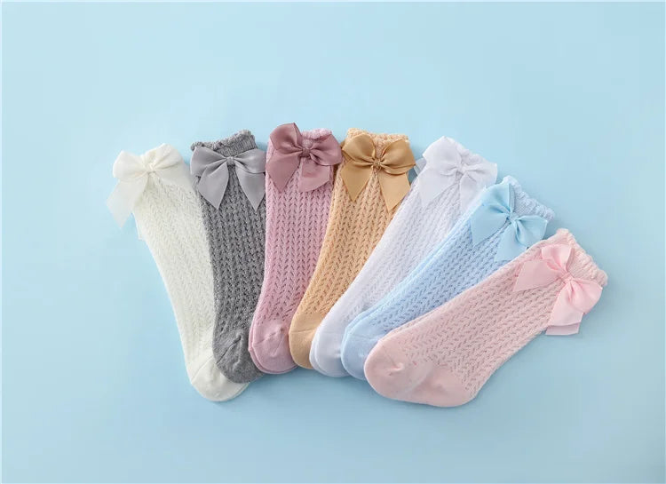 Chaussettes Hautes Bébé Unisexe Nœud Coton Mesh Été – Antidérapantes Nouveau-Né Toddler 0-2 Ans