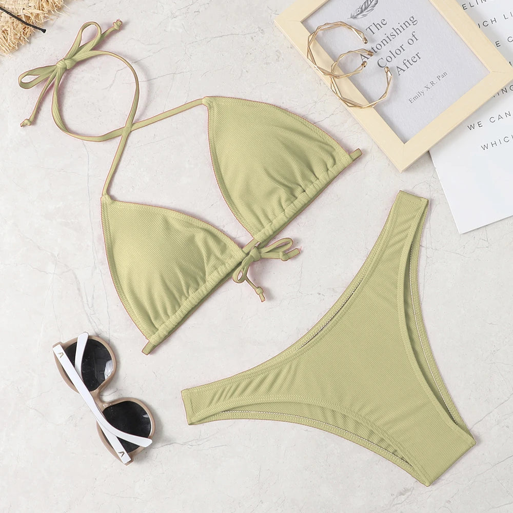 Bikini Couleur Unie Sexy Femme - Maillot de Bain 2 Pièces Plage & Piscine
