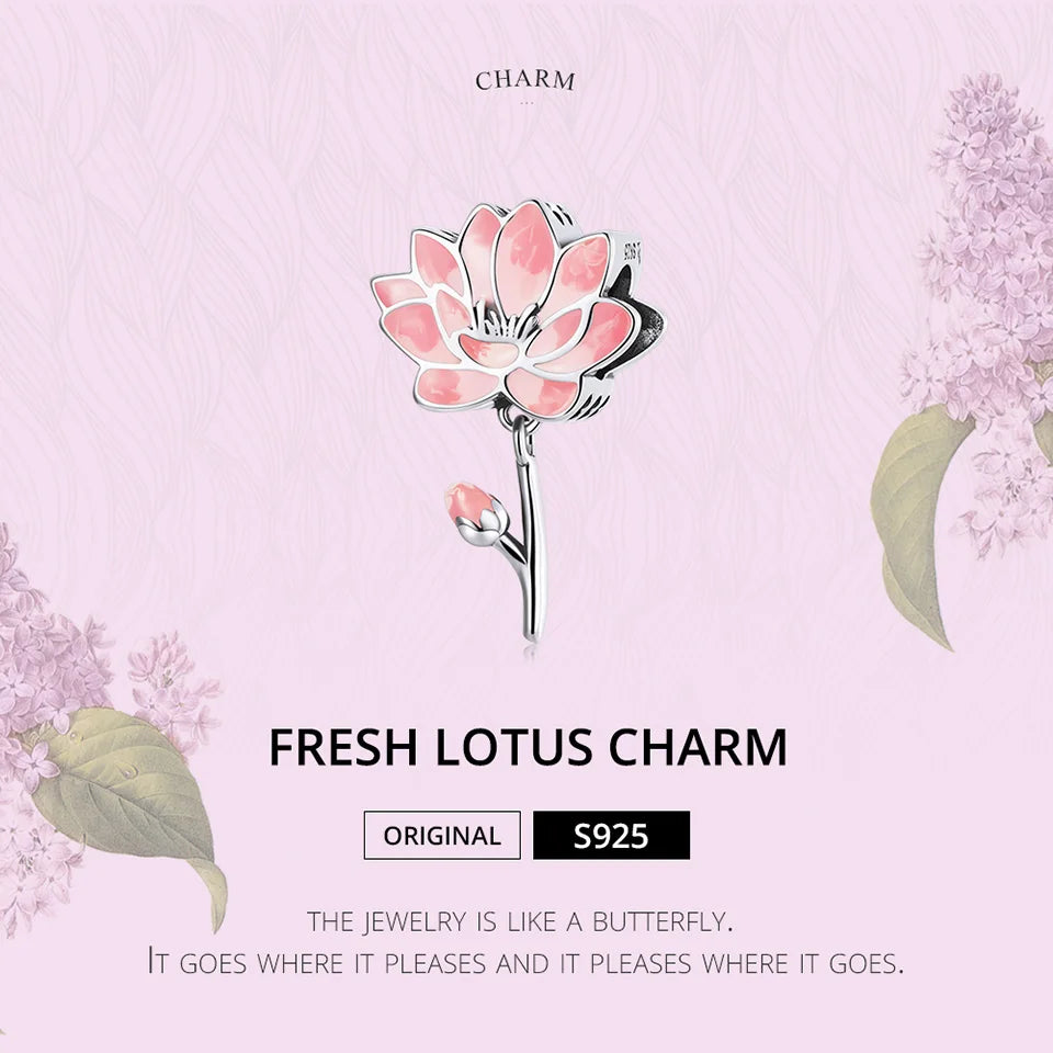 Charm Argent 925 Fleur de Lotus Rose Bamoer – Pendentif Sac & Bracelet DIY | Bijou Fin Femme Premium Élégant & Symbolique
