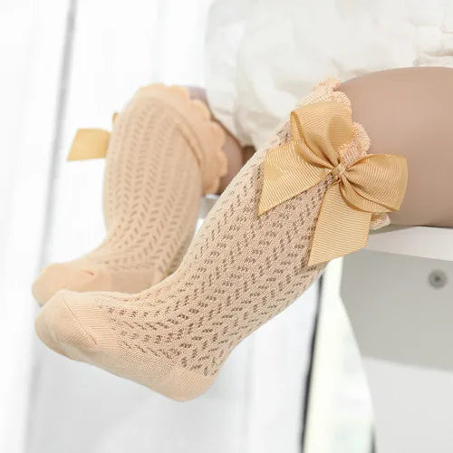 Chaussettes Hautes Bébé Unisexe Nœud Coton Mesh Été – Antidérapantes Nouveau-Né Toddler 0-2 Ans