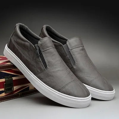 Mocassins PU Cuir Homme Korean Zip Slip-on – Chaussures Plates Fashion Casual Sneakers