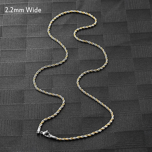 Collier Chaîne Torsadée Corde Acier Inoxydable – Unisexe Punk Argent & Or | Ras-du-Cou & Longueur Variable | Bijou Mode Homme & Femme Tendance